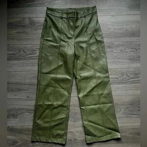 7 For All Mankind Faux Leather Light Olive Green Wide Leg Pants Size S